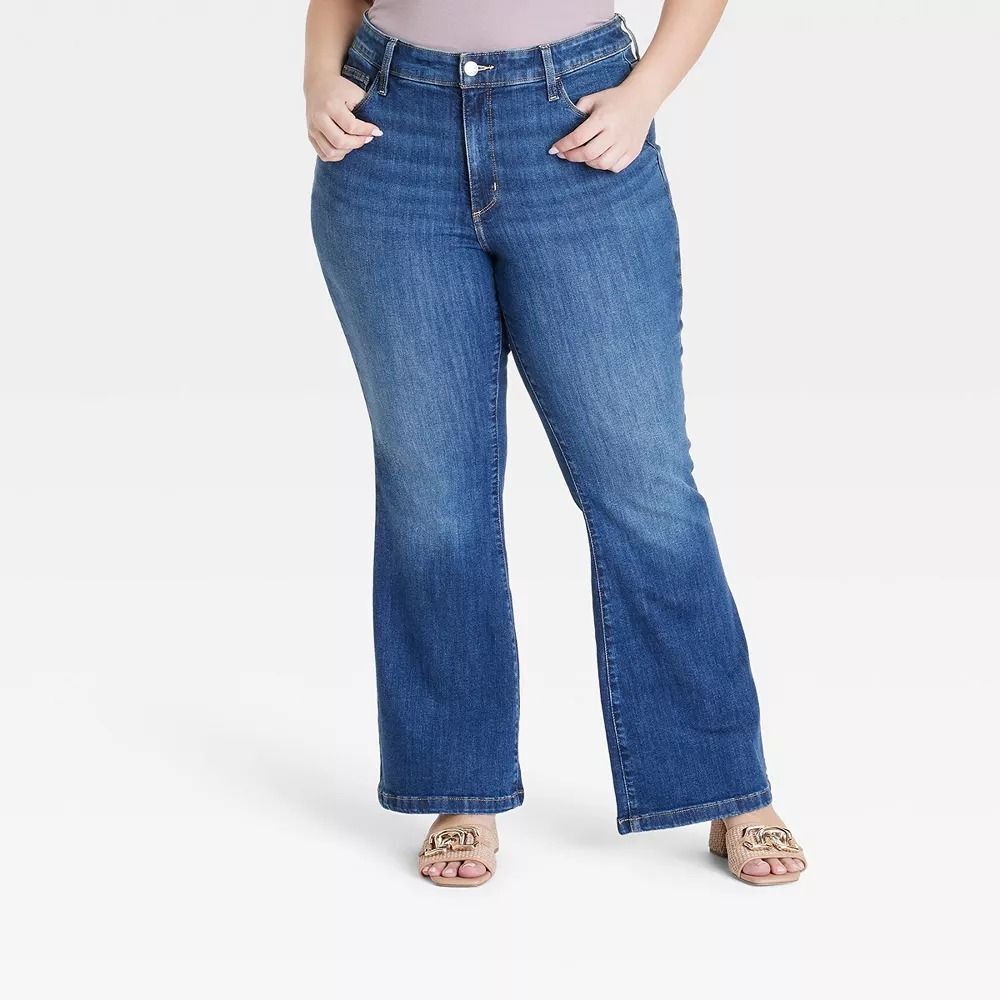 Women's High-Rise Relaxed Flare Jeans - Ava & Viv Dark Wash 18: Plus Size Denim